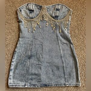 NWT Nasty Gal Mini Denim/Rhinestone Dress